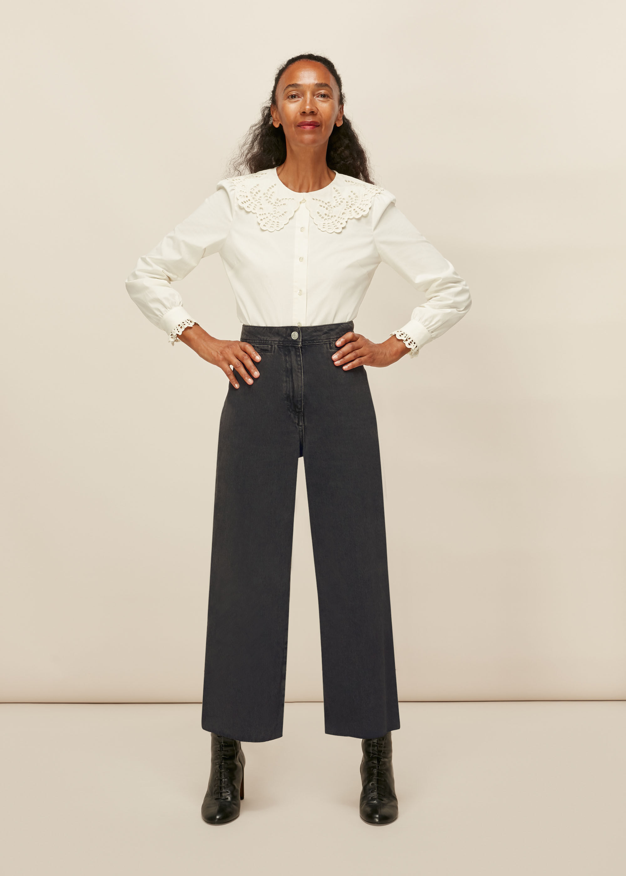 Black wide leg jeans top