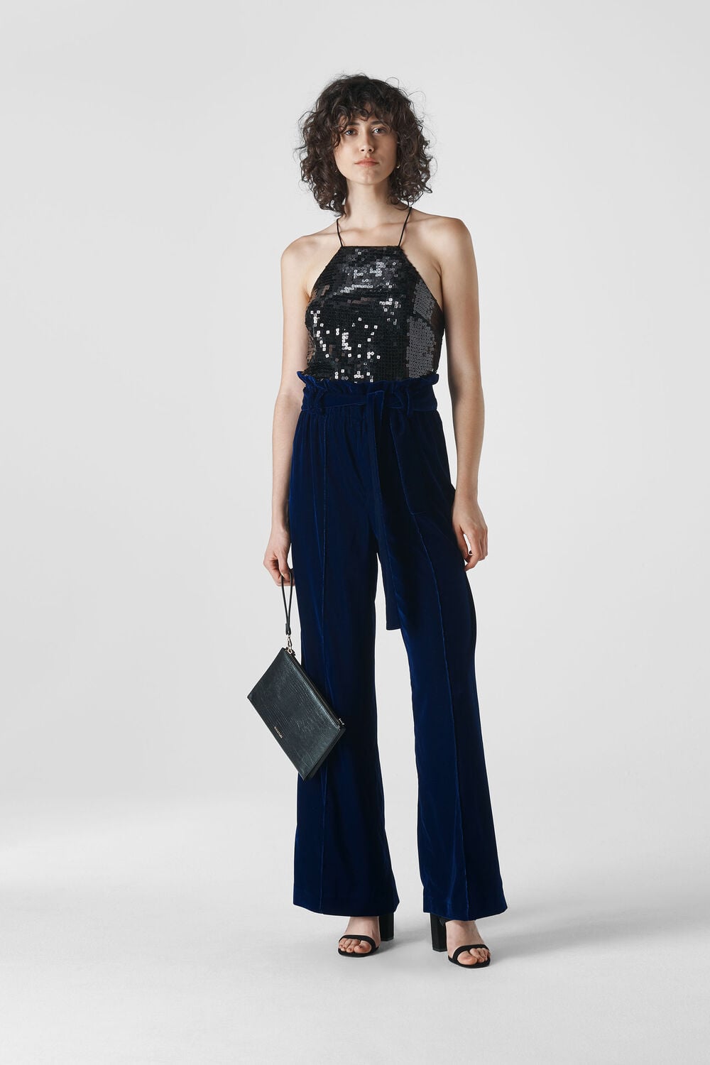 Tie Waist Velvet Trouser Blue