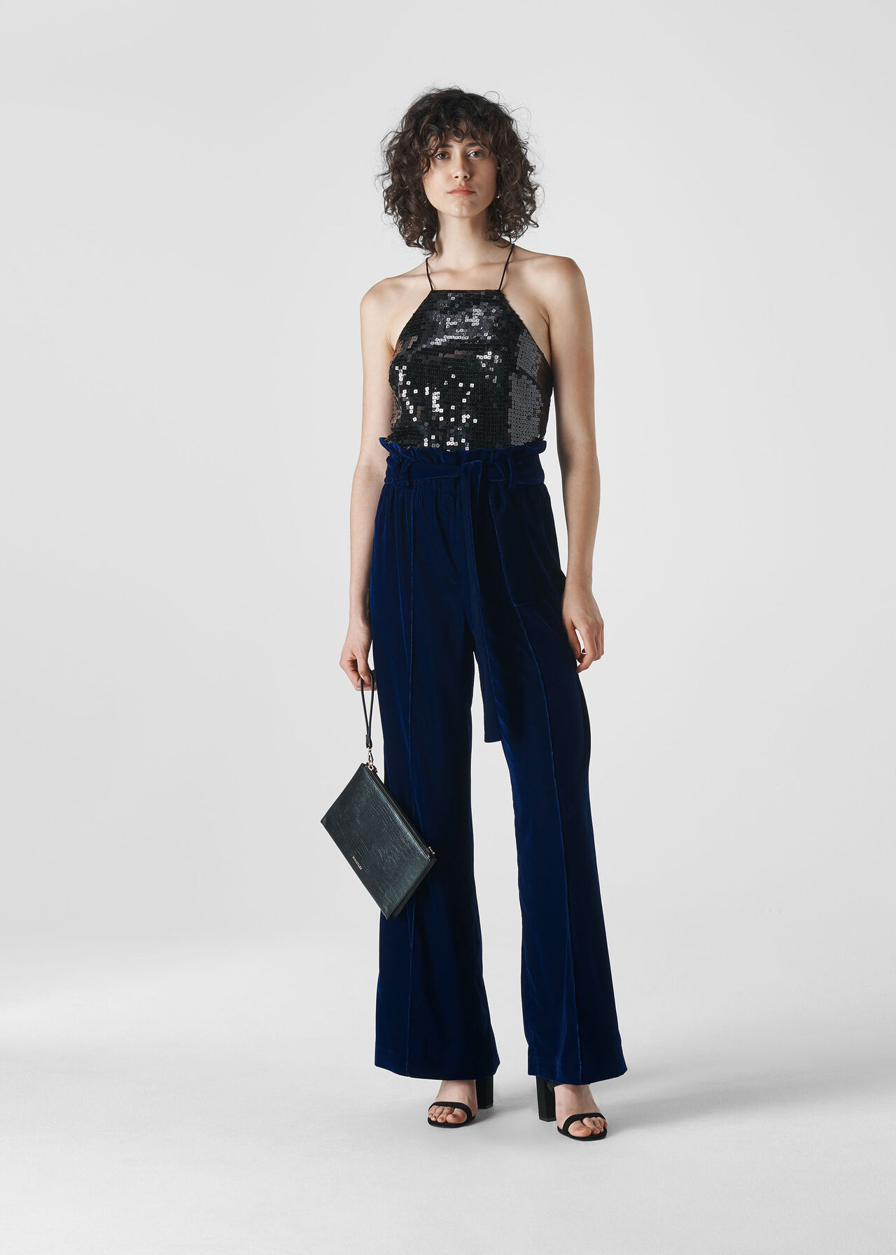 Blue Tie Waist Velvet Trouser, WHISTLES