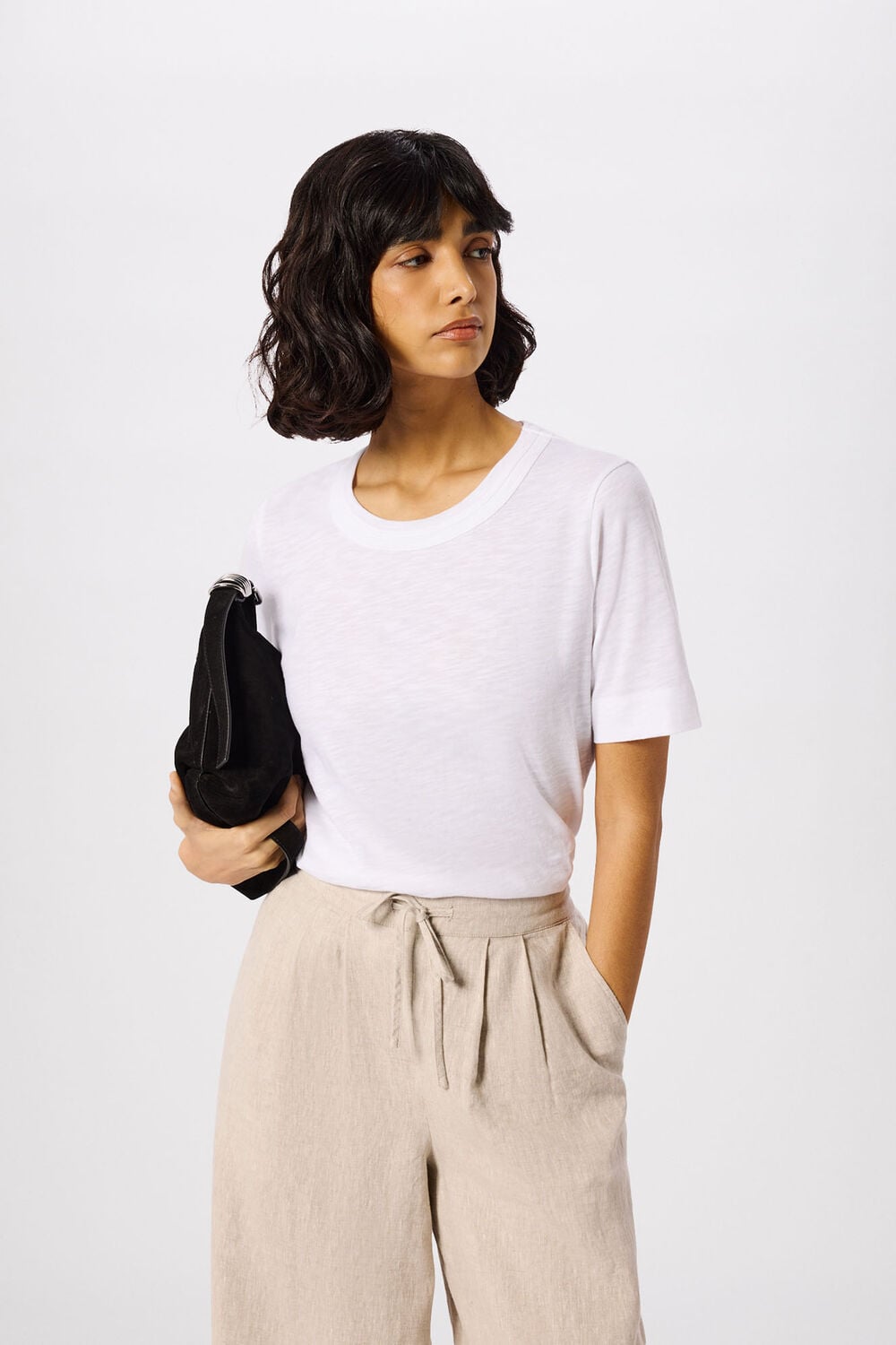 White Rosa Double Trim T-Shirt