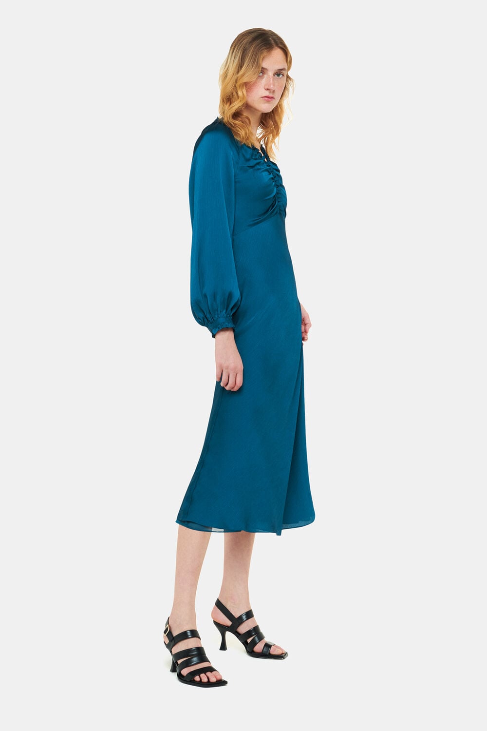 Teal Aurora Satin Midi Dress
