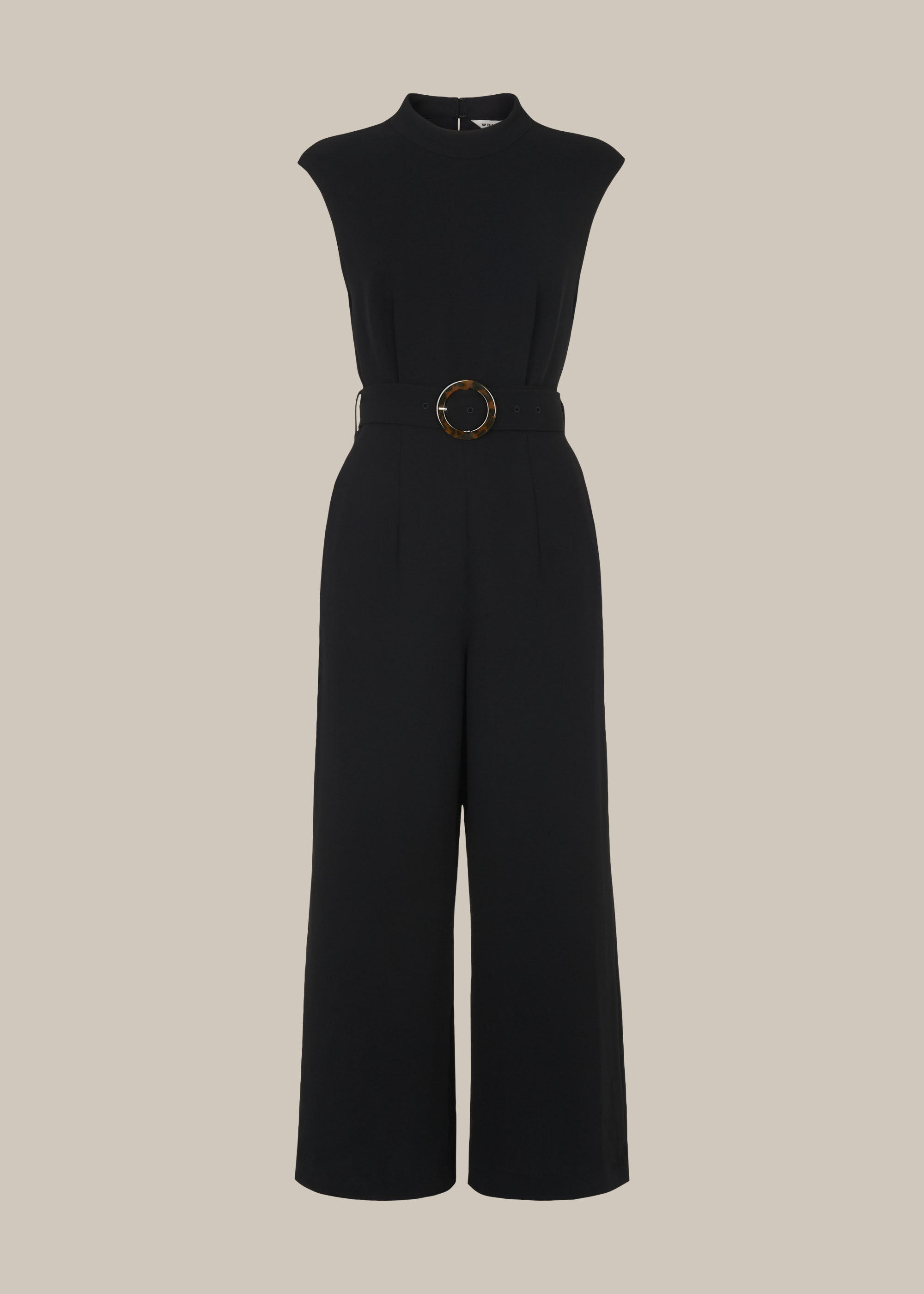 Black belted jumpsuit sales