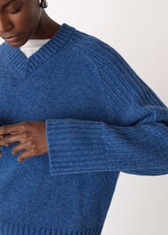 Wool Ribbed Sleeve V Neck Knit
