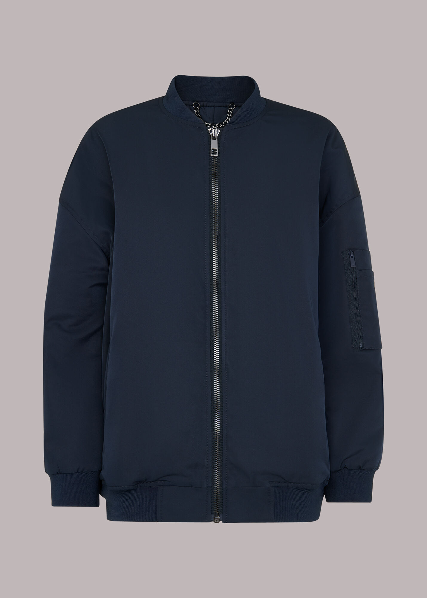 Navy Bomber Jacket in a Relaxed Fit with Side Pockets Whistles