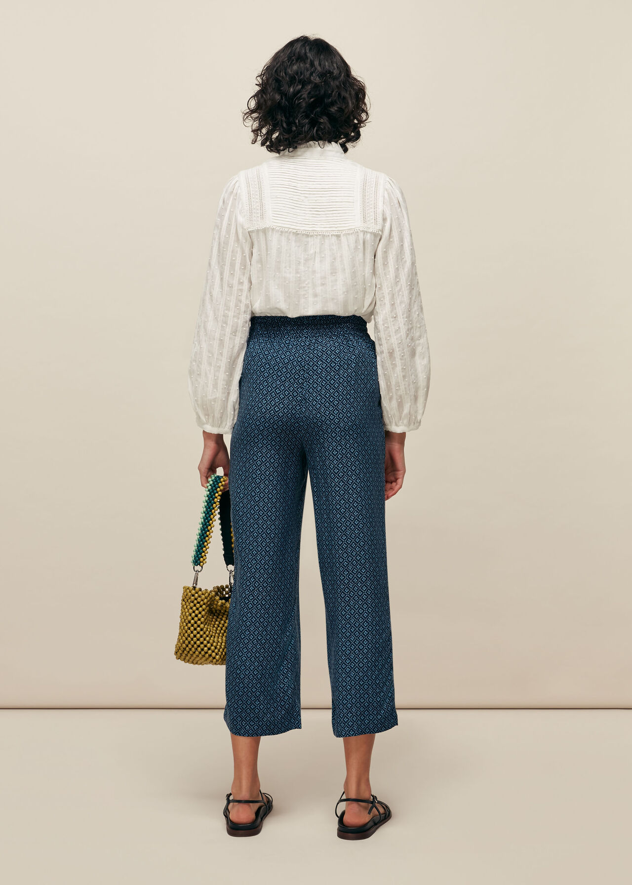 Blue/Multi Lattice Print Tencel Trouser | WHISTLES | Whistles ROW