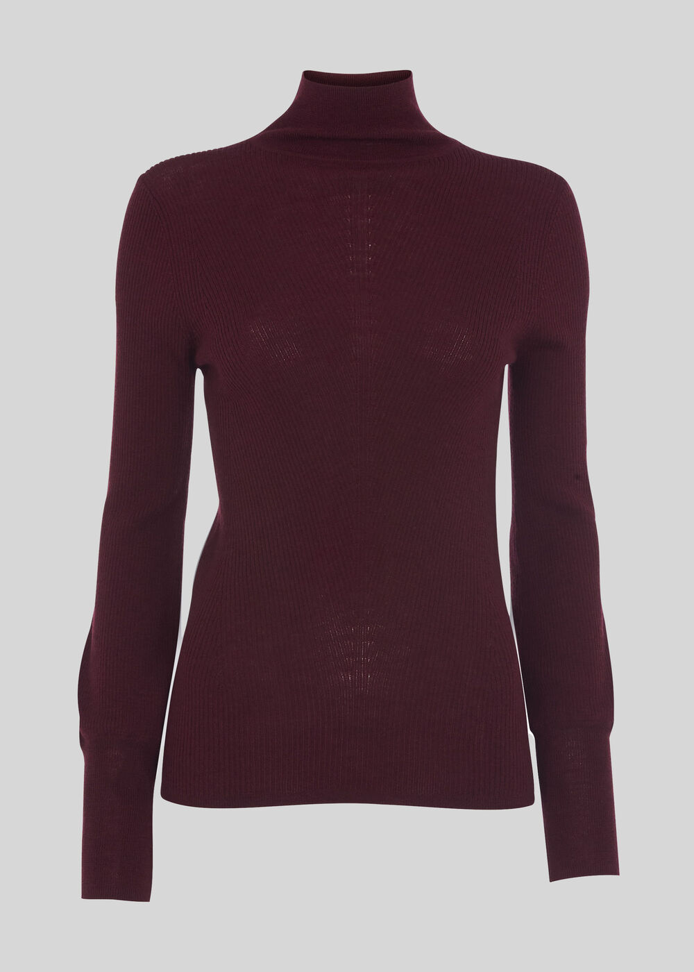 Merino Wool Roll Neck Knit Burgundy
