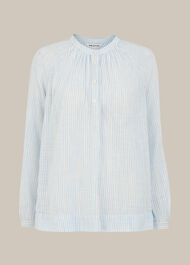Stripe Cotton Voile Blouse Blue/Multi