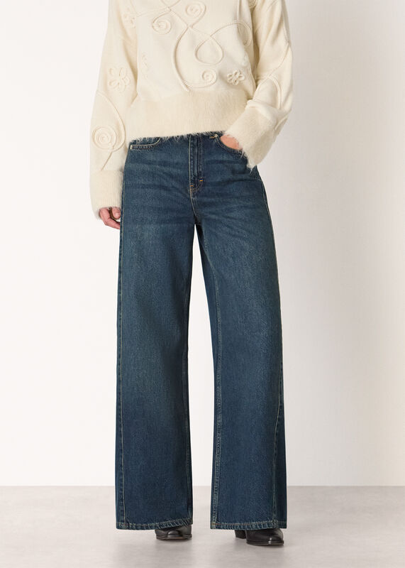 Dark Denim Panel Wide Leg Jean