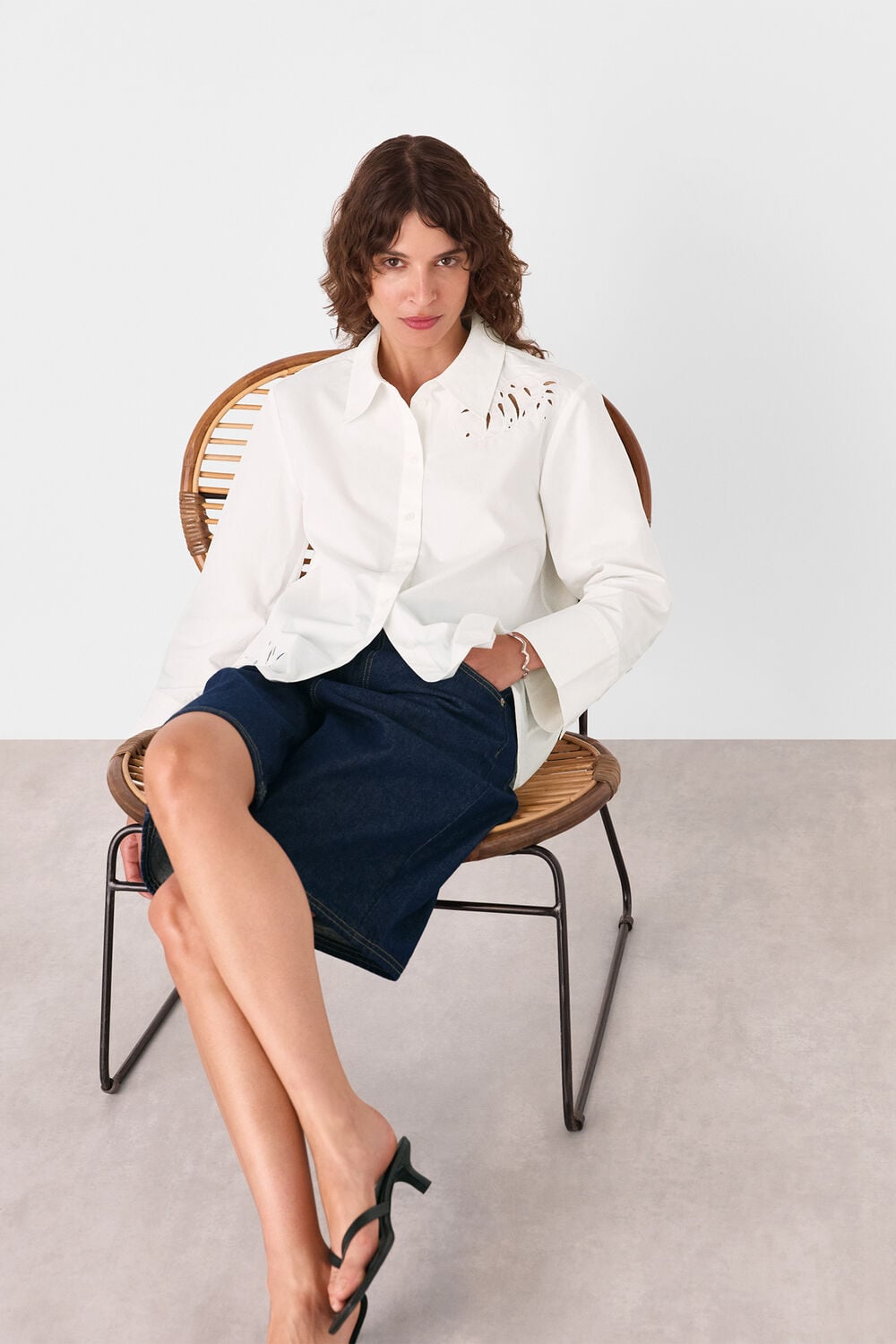 White Leaf Embroidered Cotton Shirt