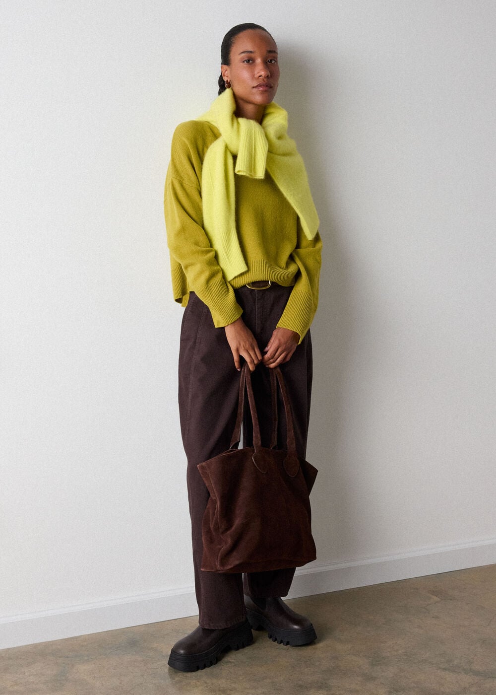 Yellow Wool Seam Detail Crew Knit
