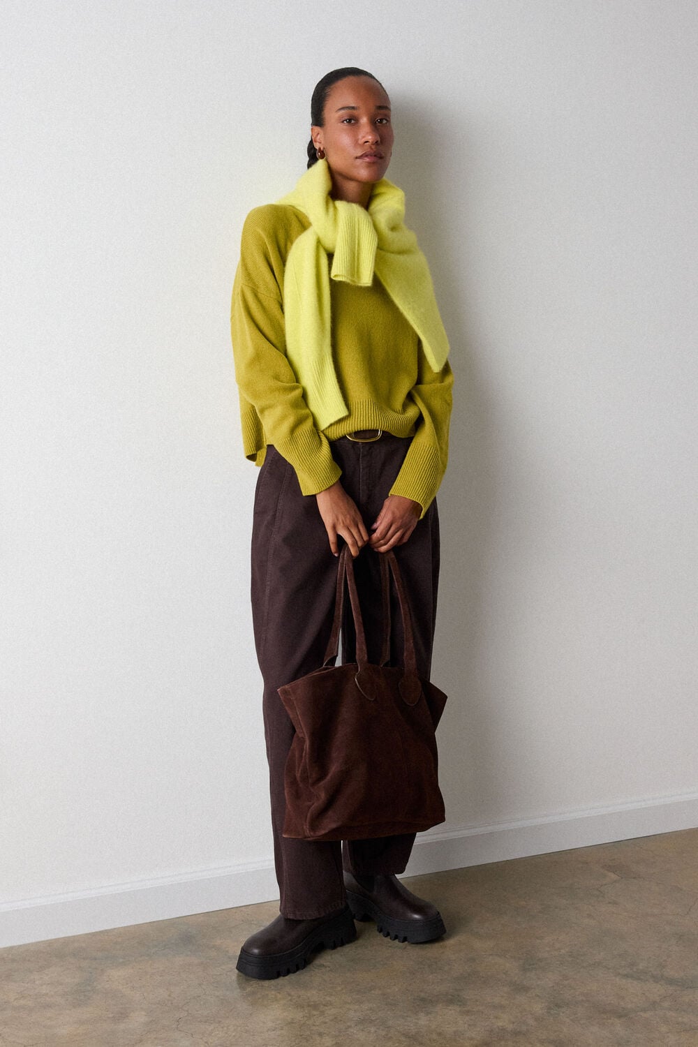 Yellow Wool Seam Detail Crew Knit