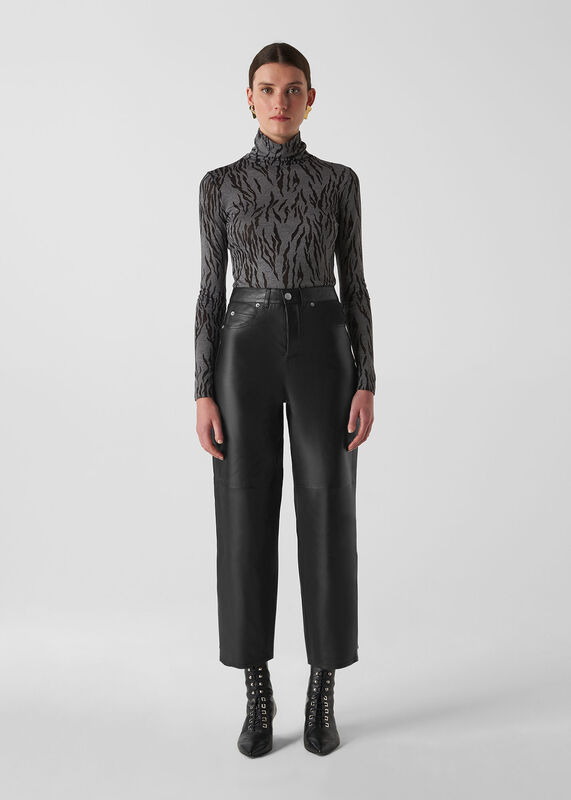 Black Leather Barrel Leg Jean