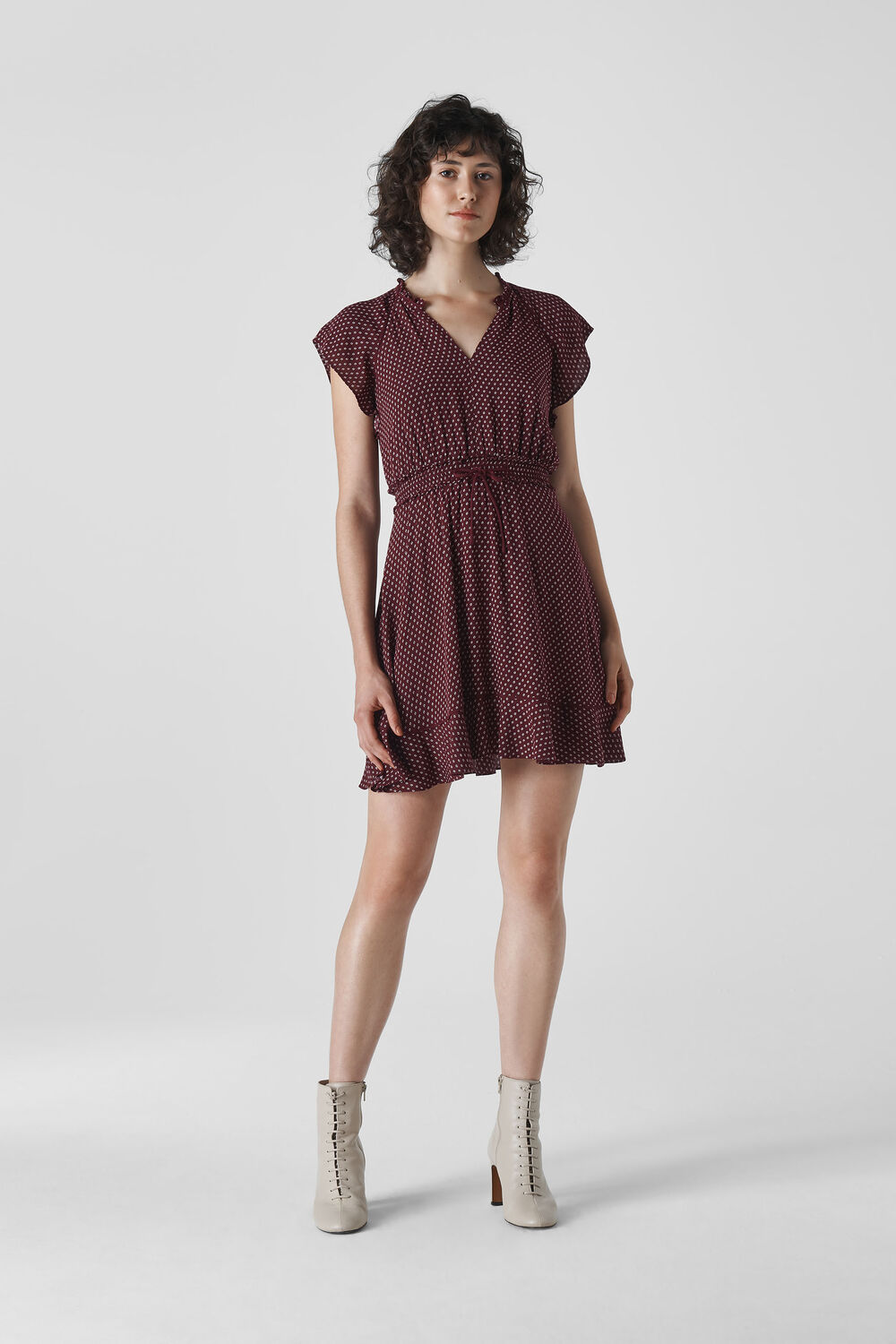 Jazmin Spot Dress Burgundy