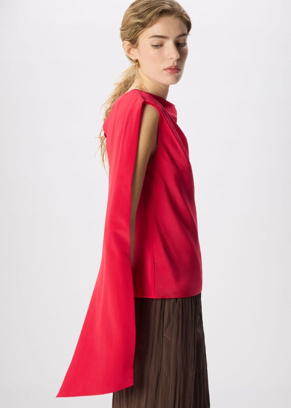 Red Cowl Neck Silk Drape Top