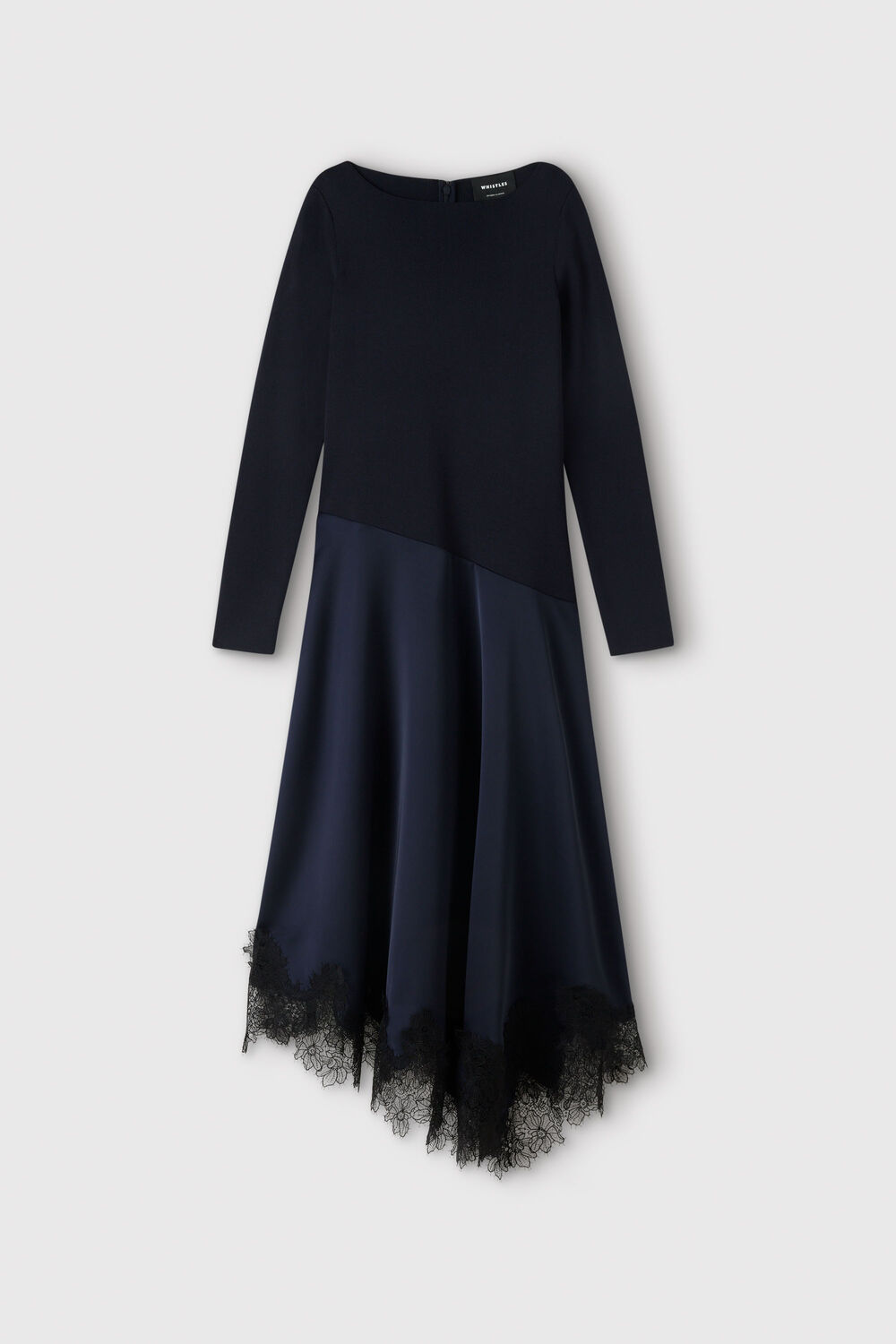 Navy Petite Knit Hybrid Lace Trim Dress