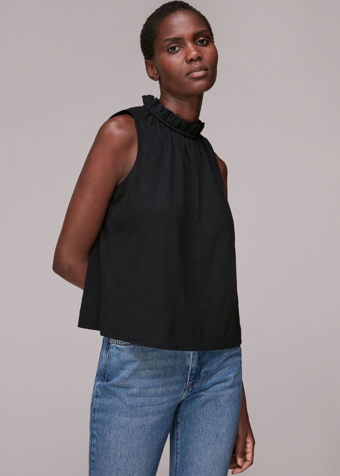 Black Ruched Neck Sleeveless Top WHISTLES Whistles UK