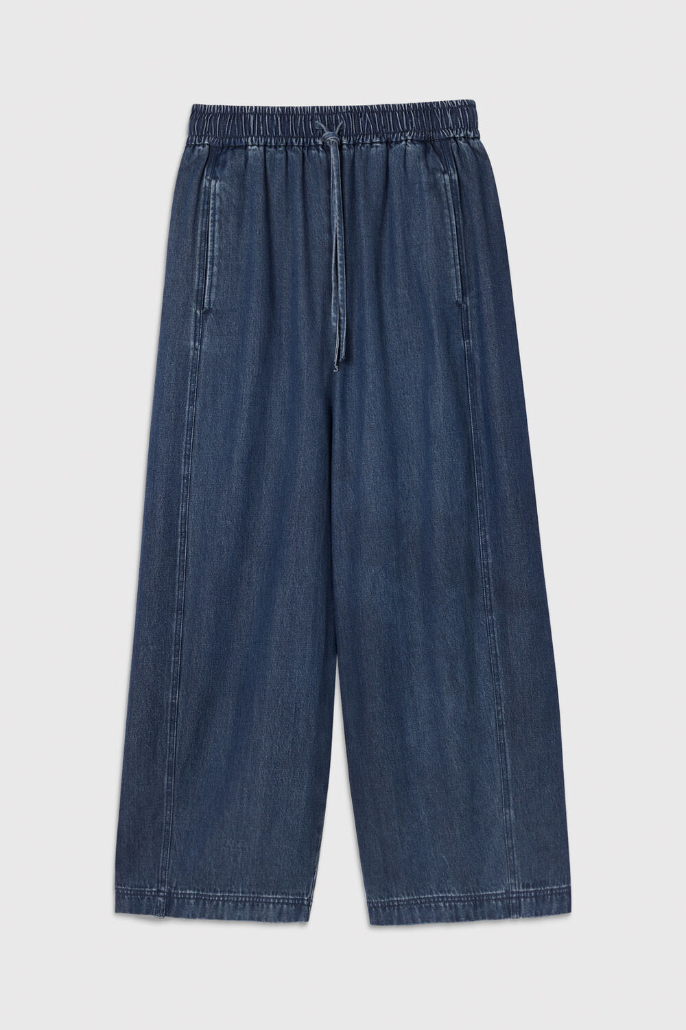 Blue Denim Casual Drawstring Barrel Trouser