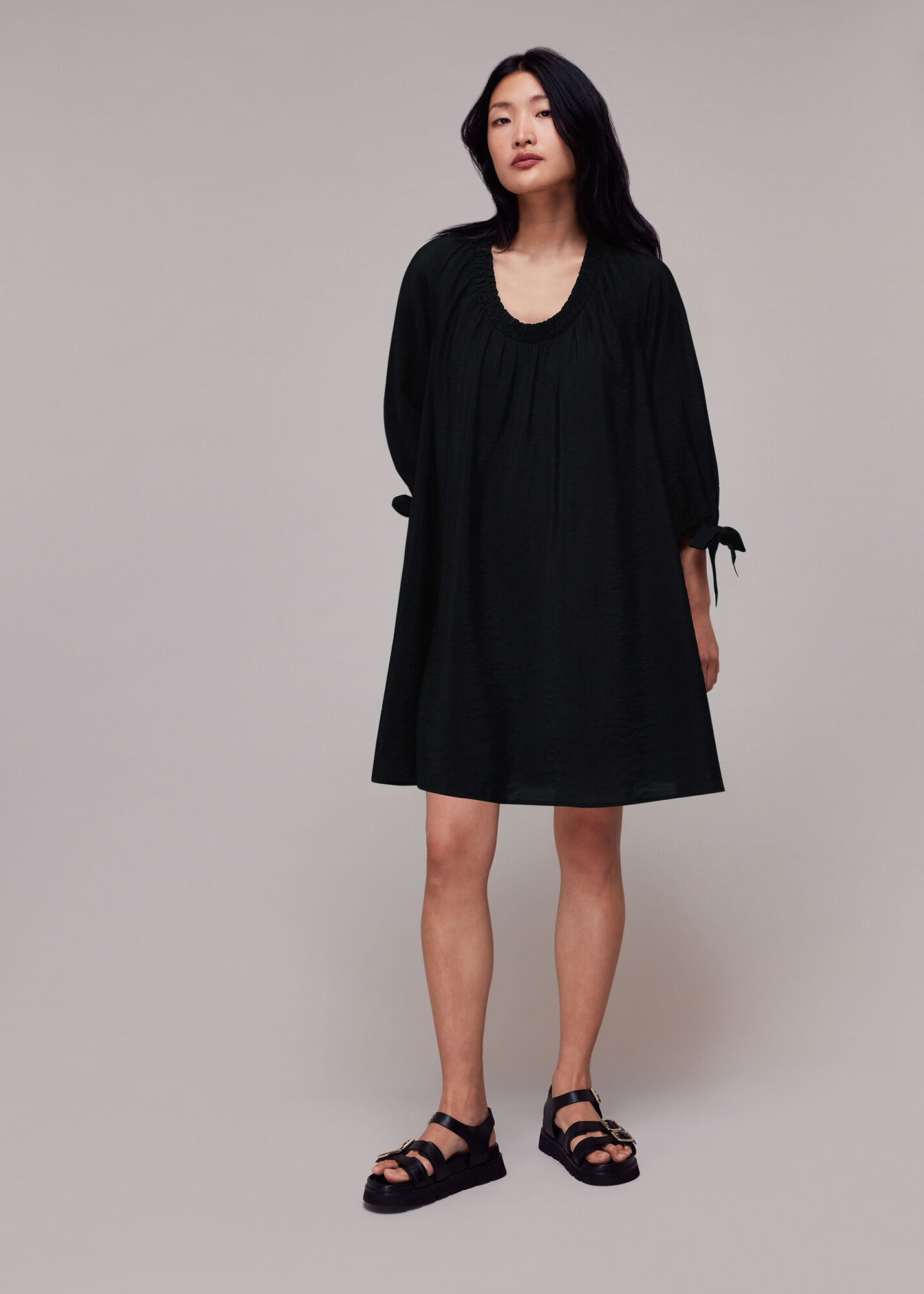 Black Lydia Gathered Trapeze Dress | WHISTLES | Whistles UK