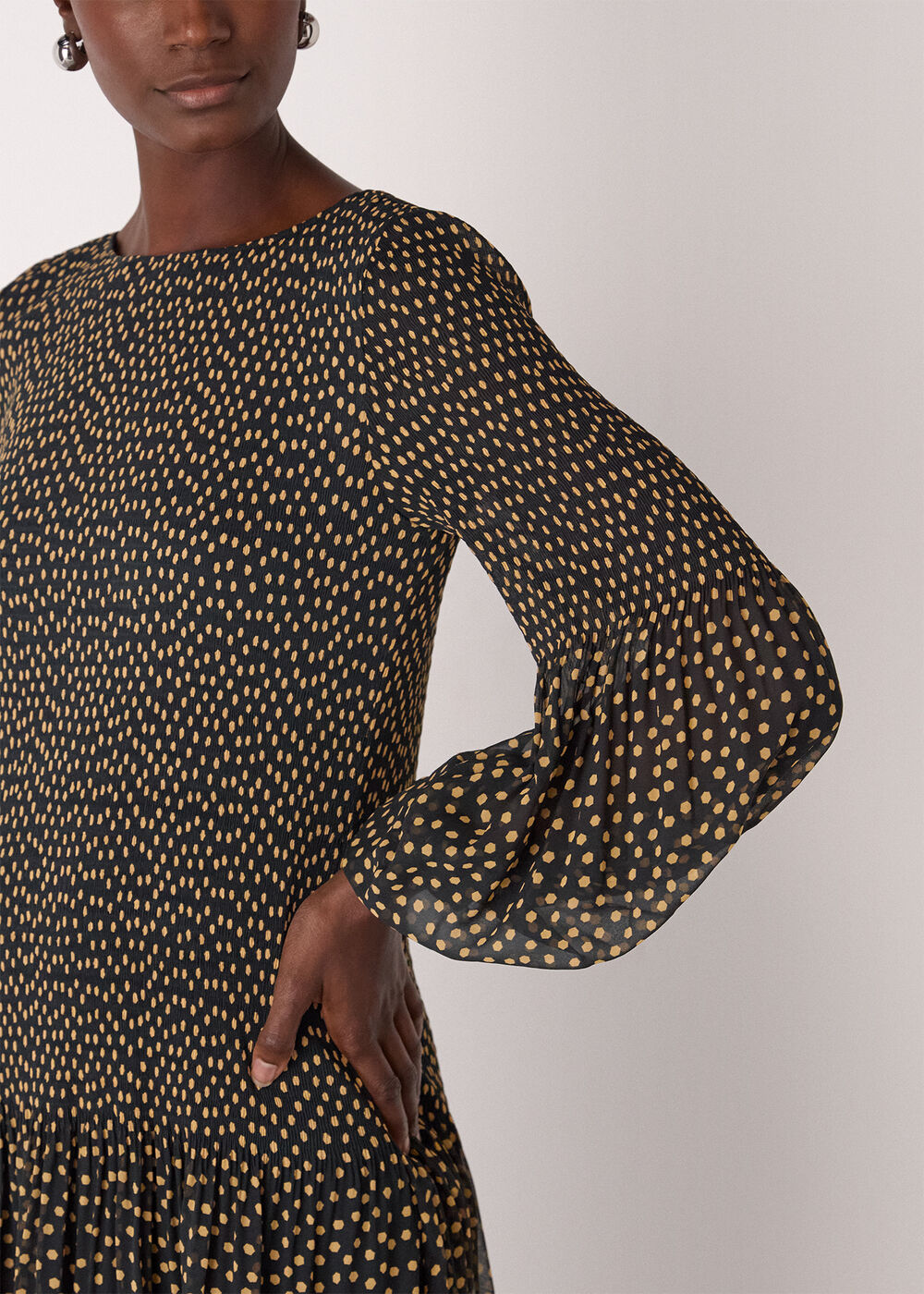 Spot Print Plisse Midi Dress