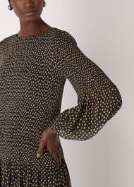 Spot Print Plisse Midi Dress