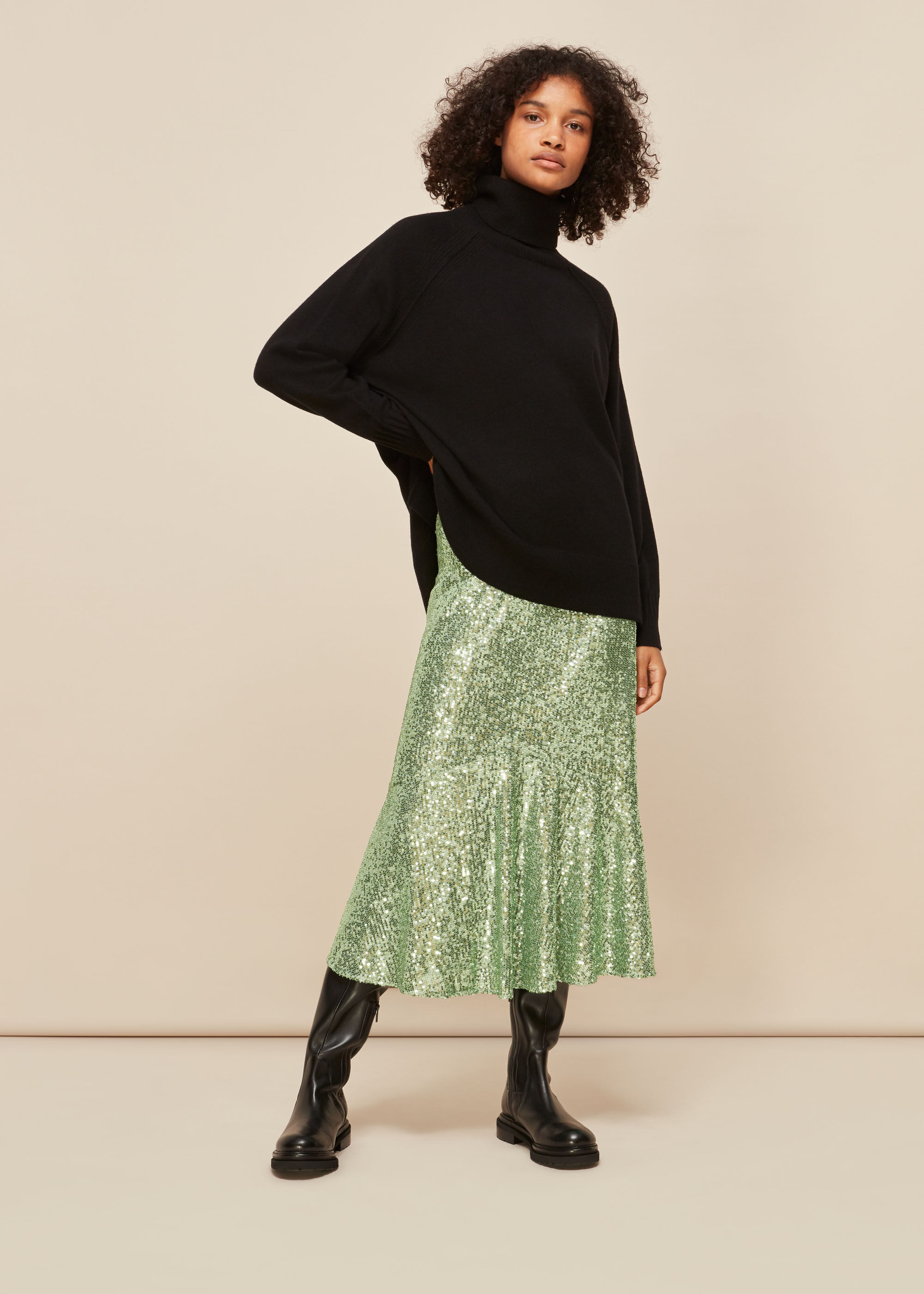 Green online sequin skirt