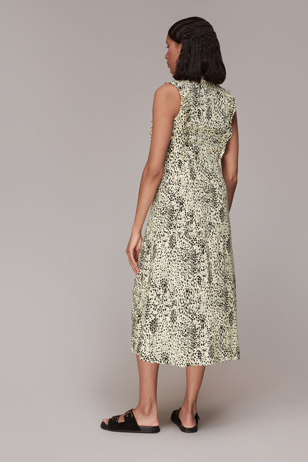 Yellow Lively Animal Frill Midi Dress