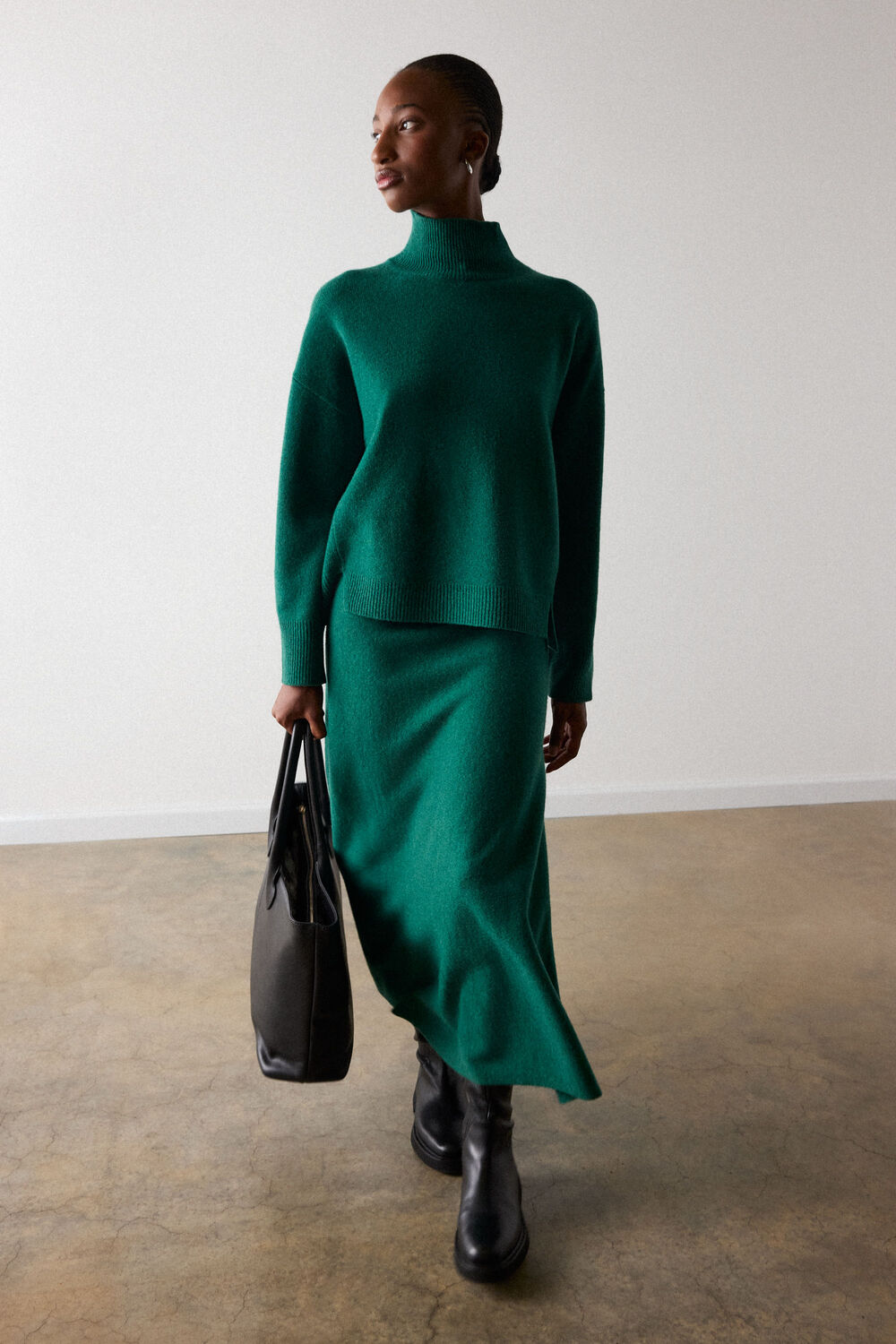 Green Wool Seam Detail Funnel Knit
