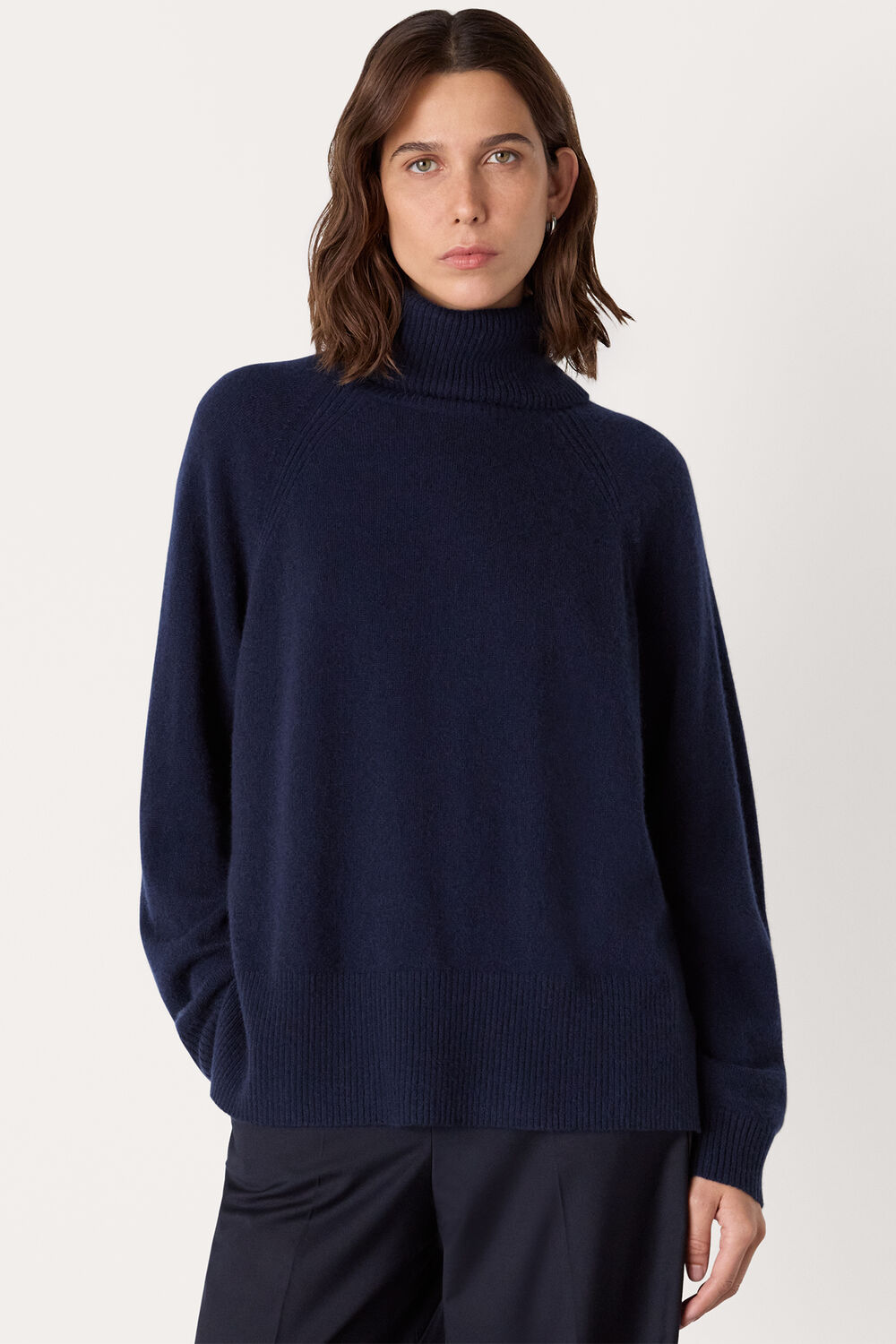 Navy Cashmere Roll Neck