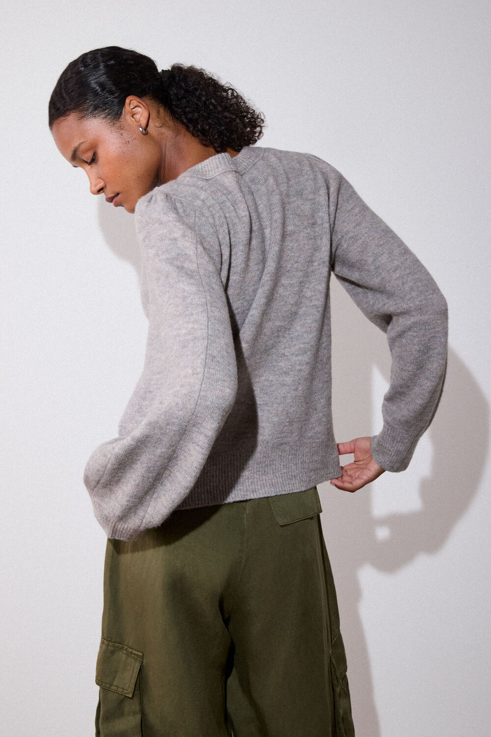 Wool Mix Puff Sleeve Cardigan