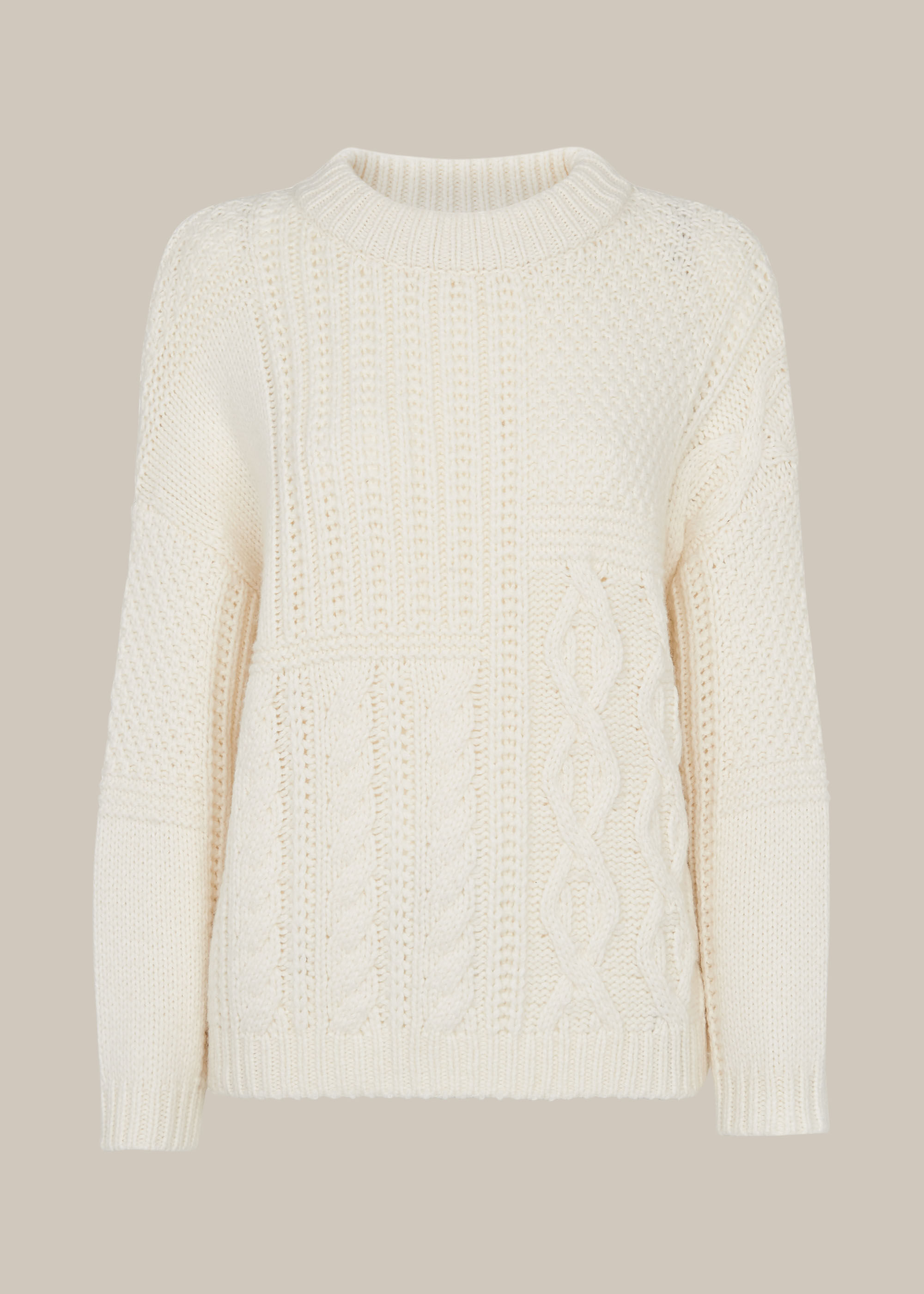 Whistles patchwork cable knit jumper clearance