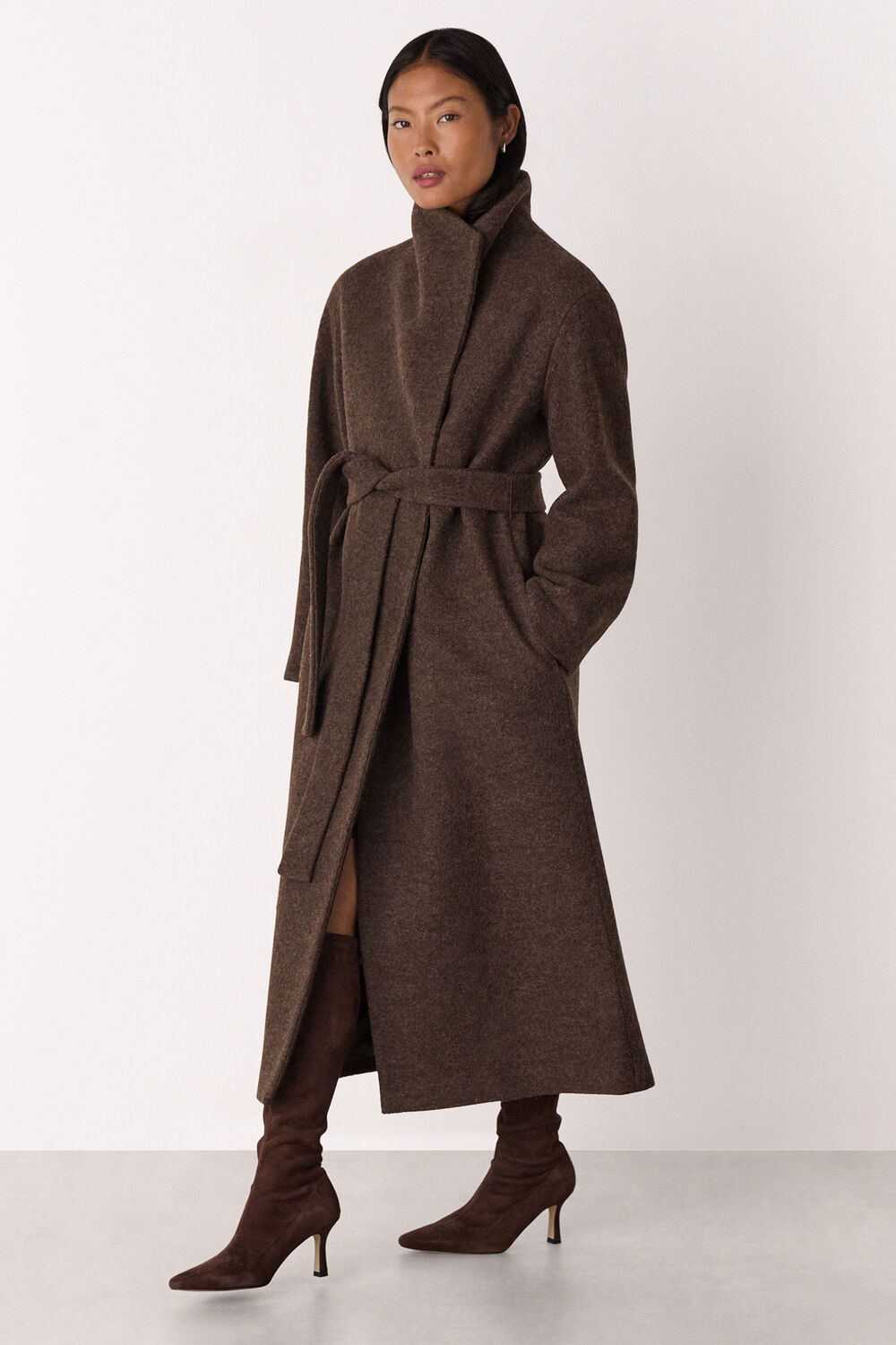 Taupe Petite Morgan Funnel Neck Coat