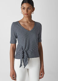 V Neck Tie Side Stripe T-Shirt Navy/Multi