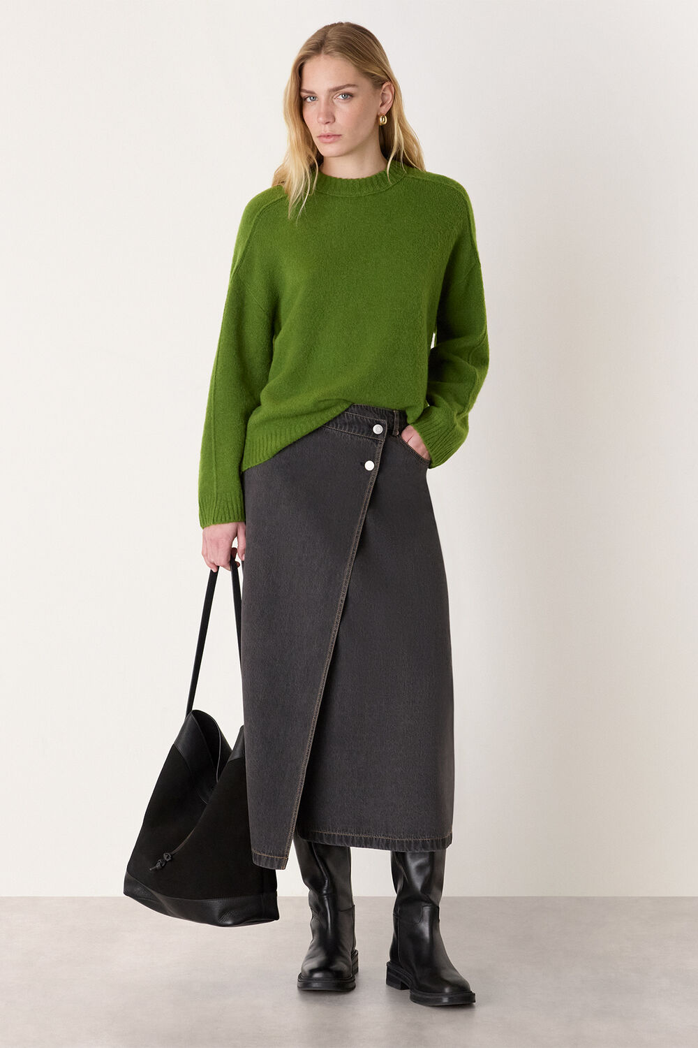 Green Wool Mix Seam Detail Knit