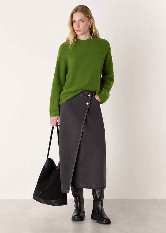 Green Wool Mix Seam Detail Knit