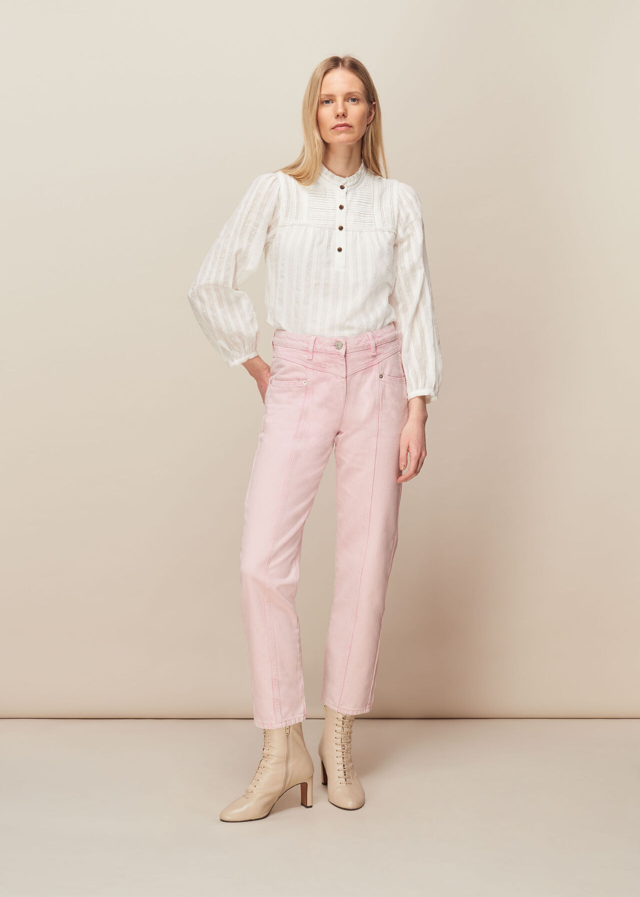 Emma Panelled Jean Pink