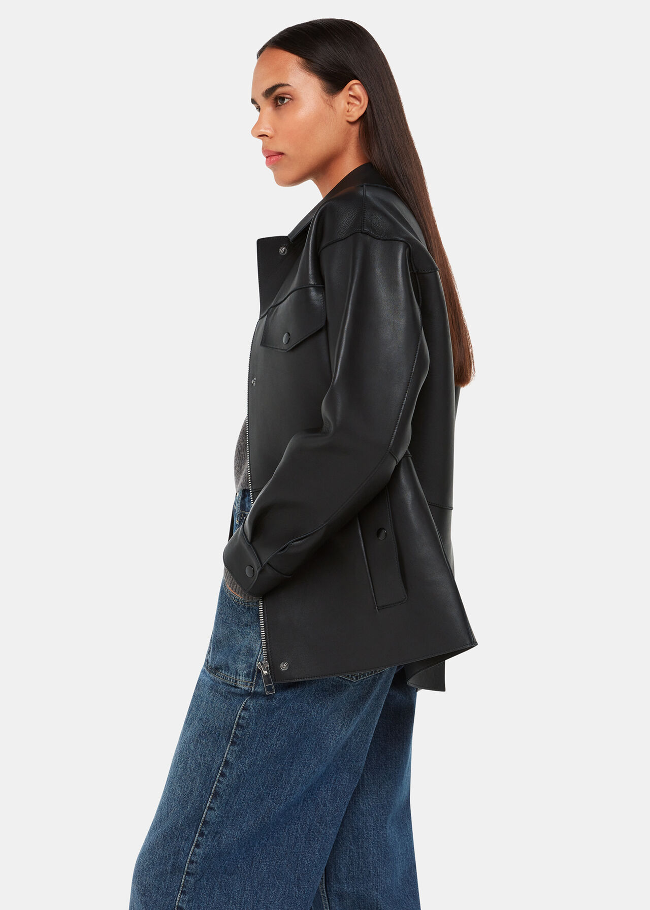 Black Clean Bonded Leather Jacket | WHISTLES | Whistles ROW