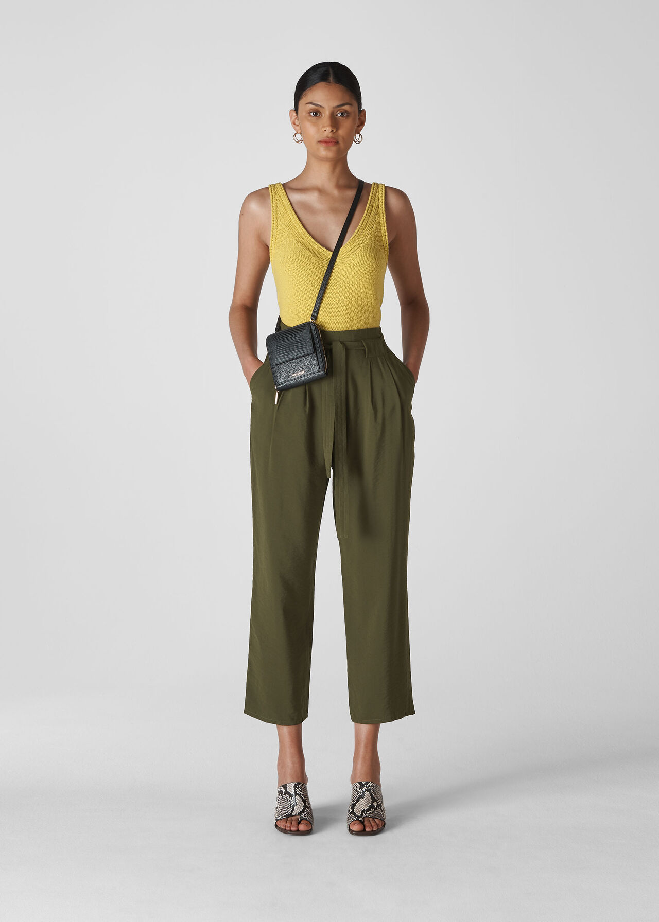 Belted Casual Crop Trouser Khaki