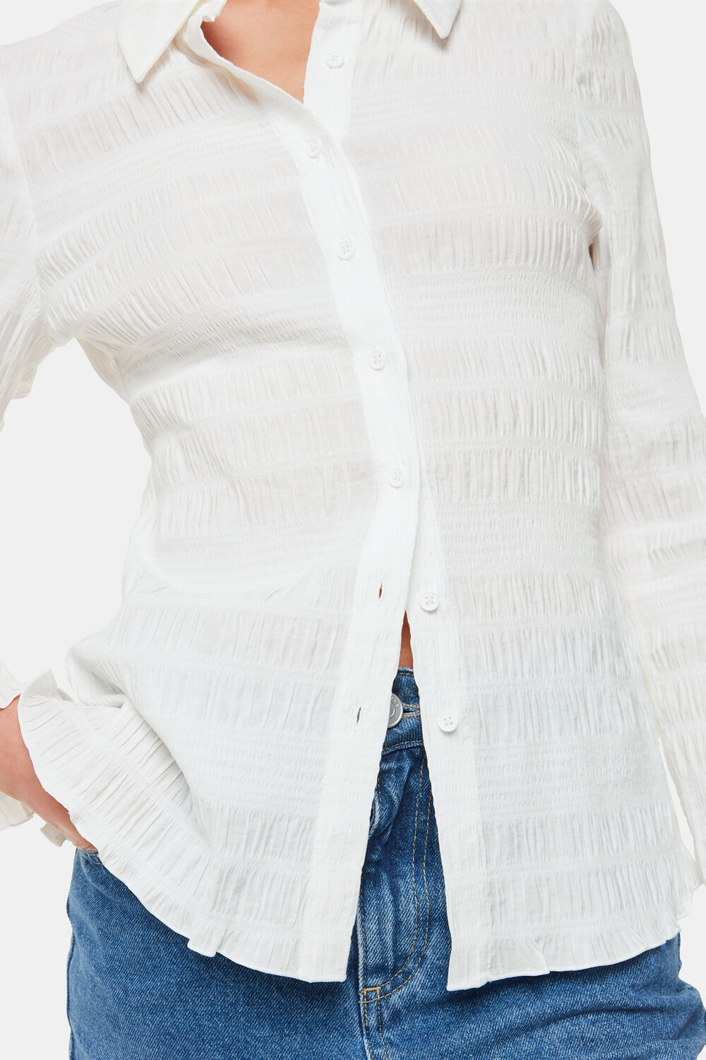 Plisse Button Front Shirt