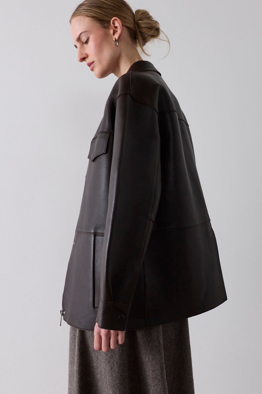 Brown Petite Clean Bonded Leather Jacket