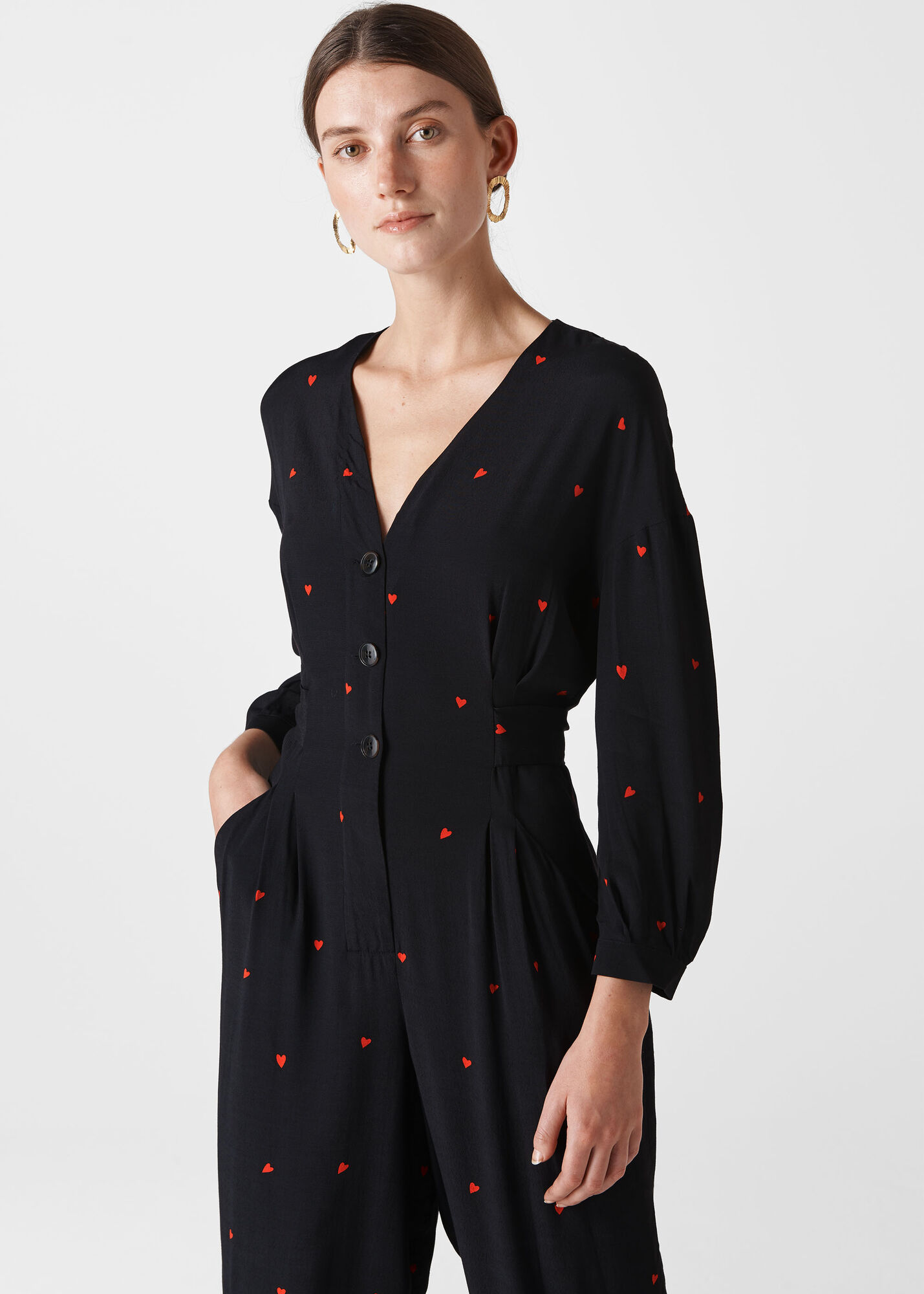 Black/Multi Heart Print Tie Jumpsuit WHISTLES