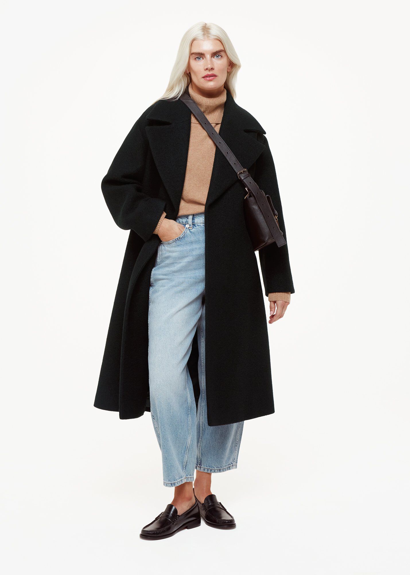 Black Lorna Wrap Wool Coat | WHISTLES | Whistles US |