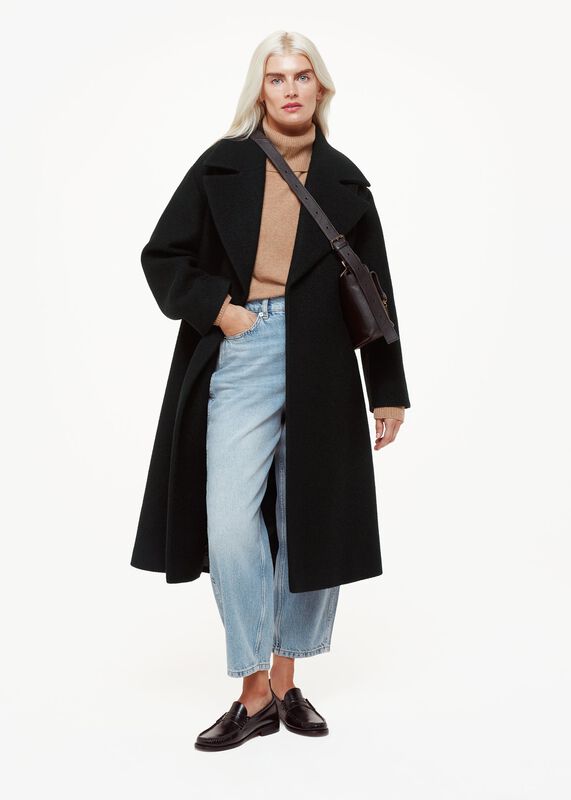 Black Petite Lorna Wrap Wool Coat