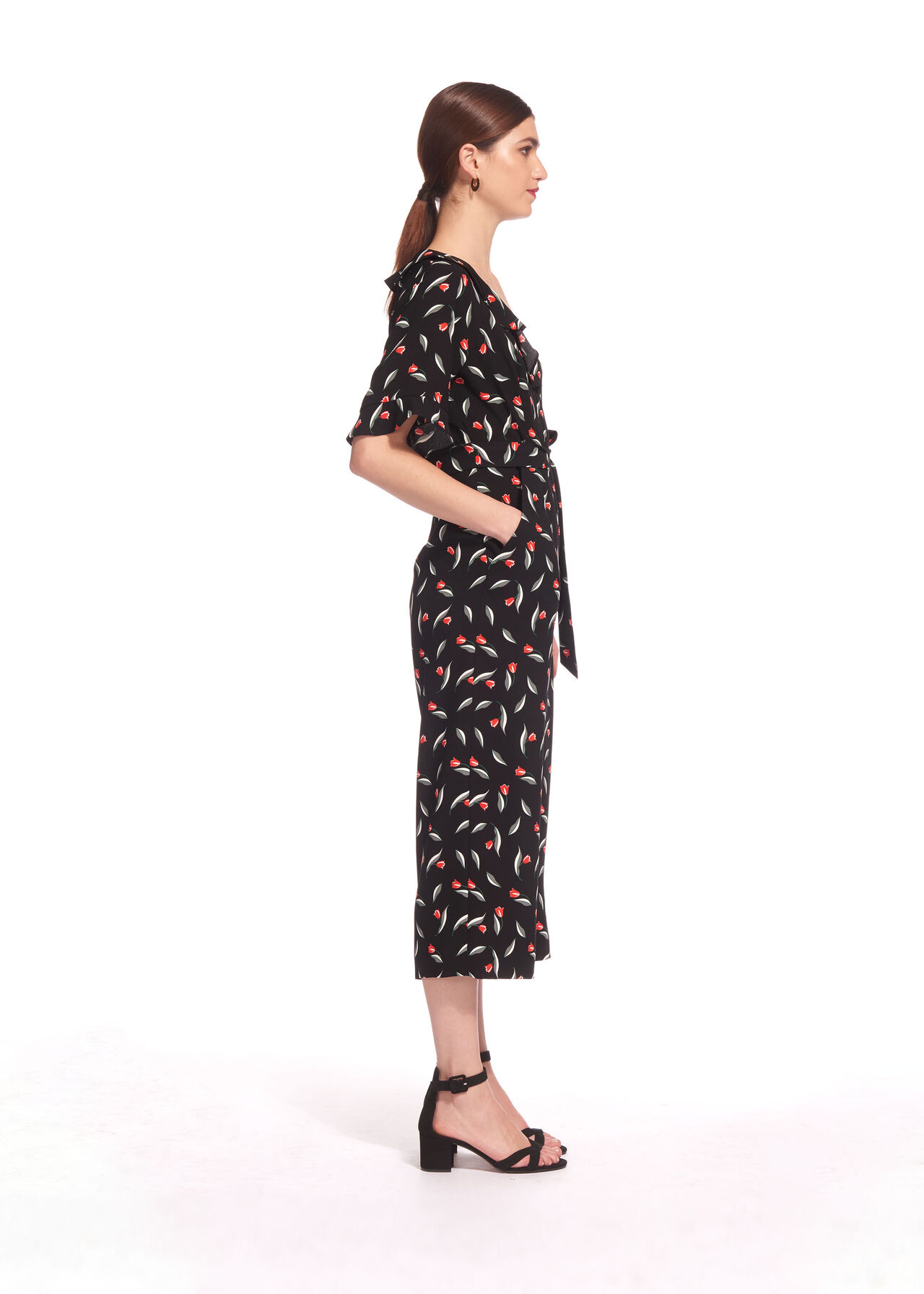 Alma Tulip Print Wrap Jumpsuit Black/Multi