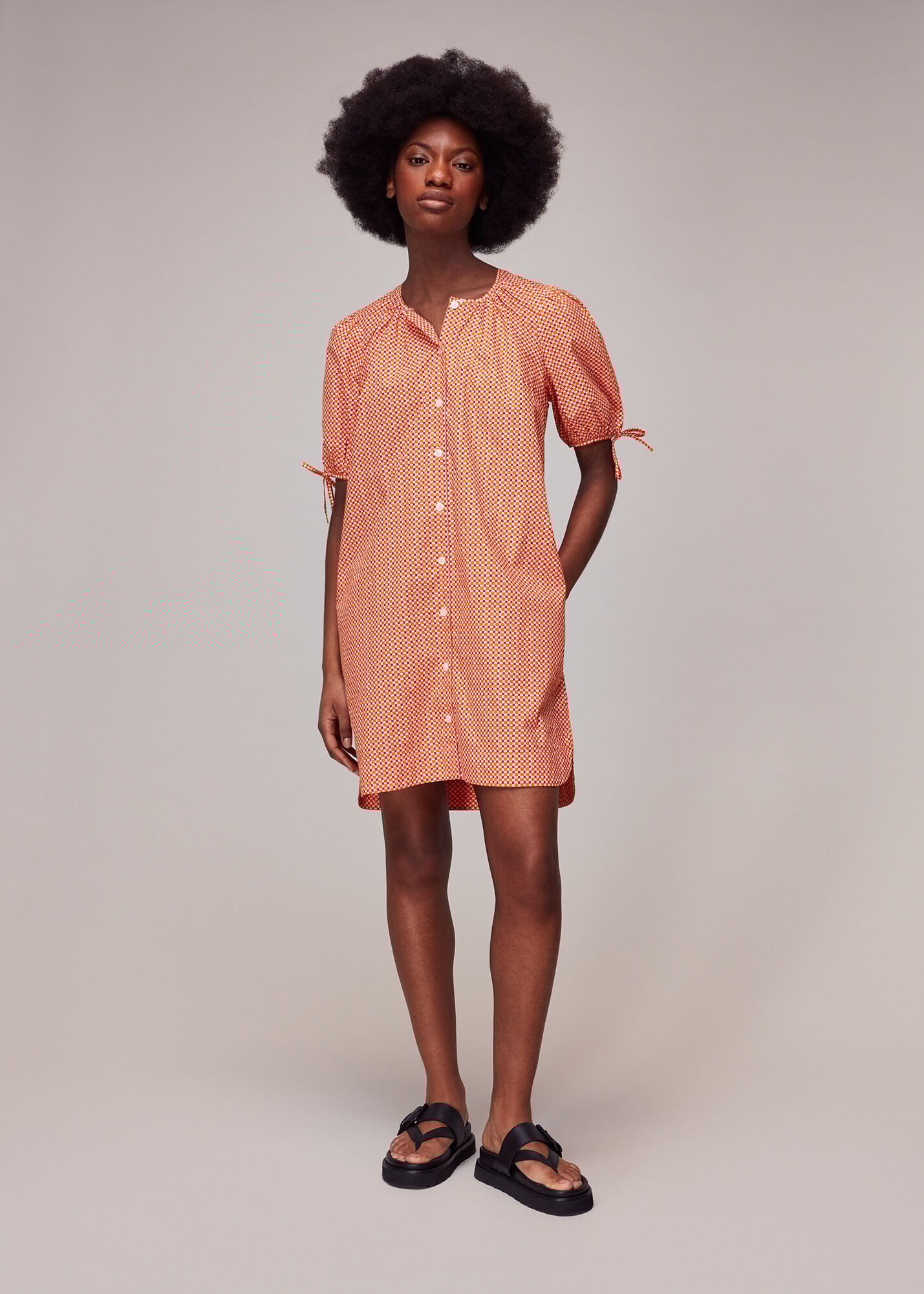 Pink Multi Ditsy Square Button Up Dress WHISTLES