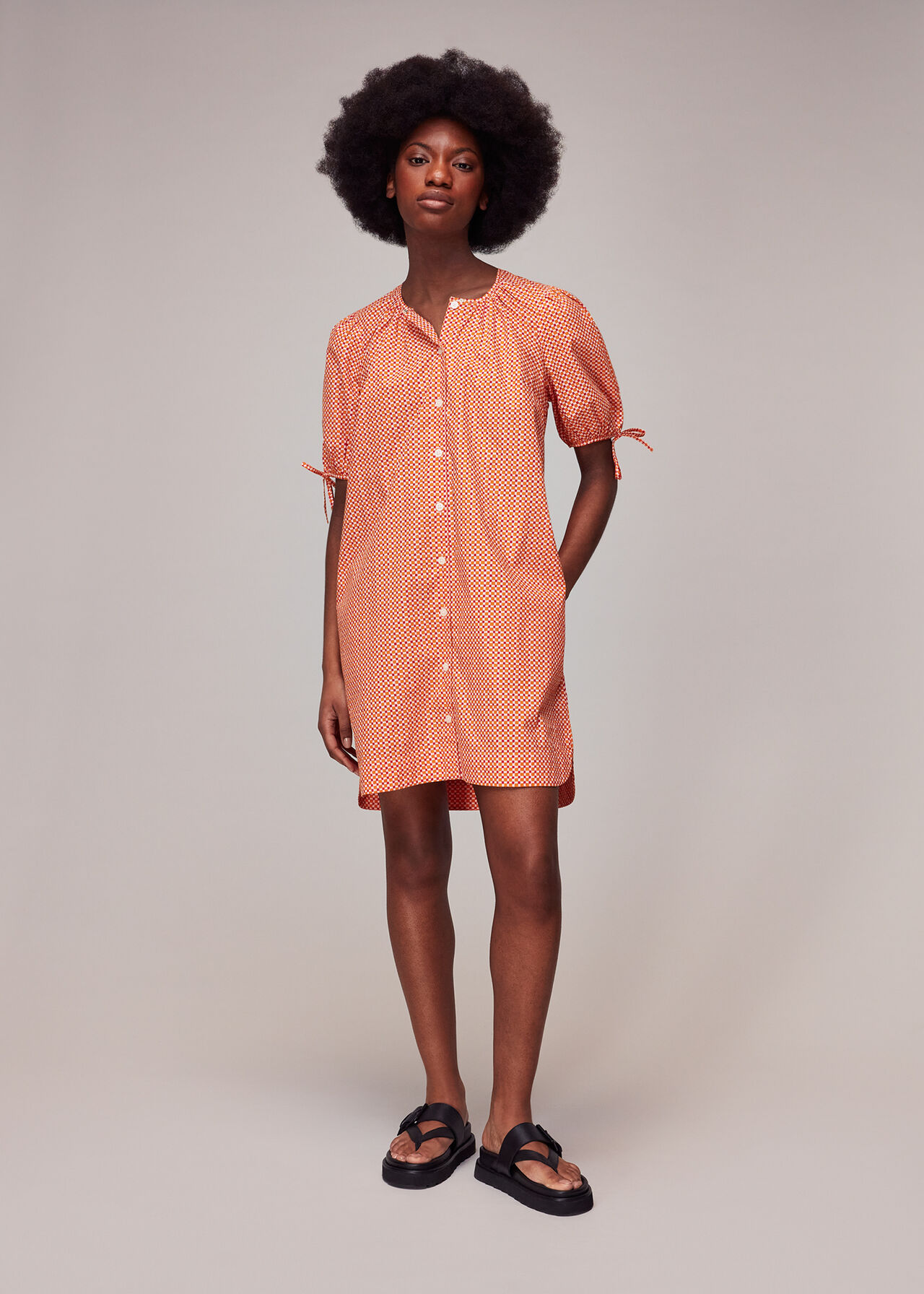 Ditsy Square Button Up Dress