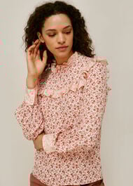 Flower Berry Print Silk Top Multicolour