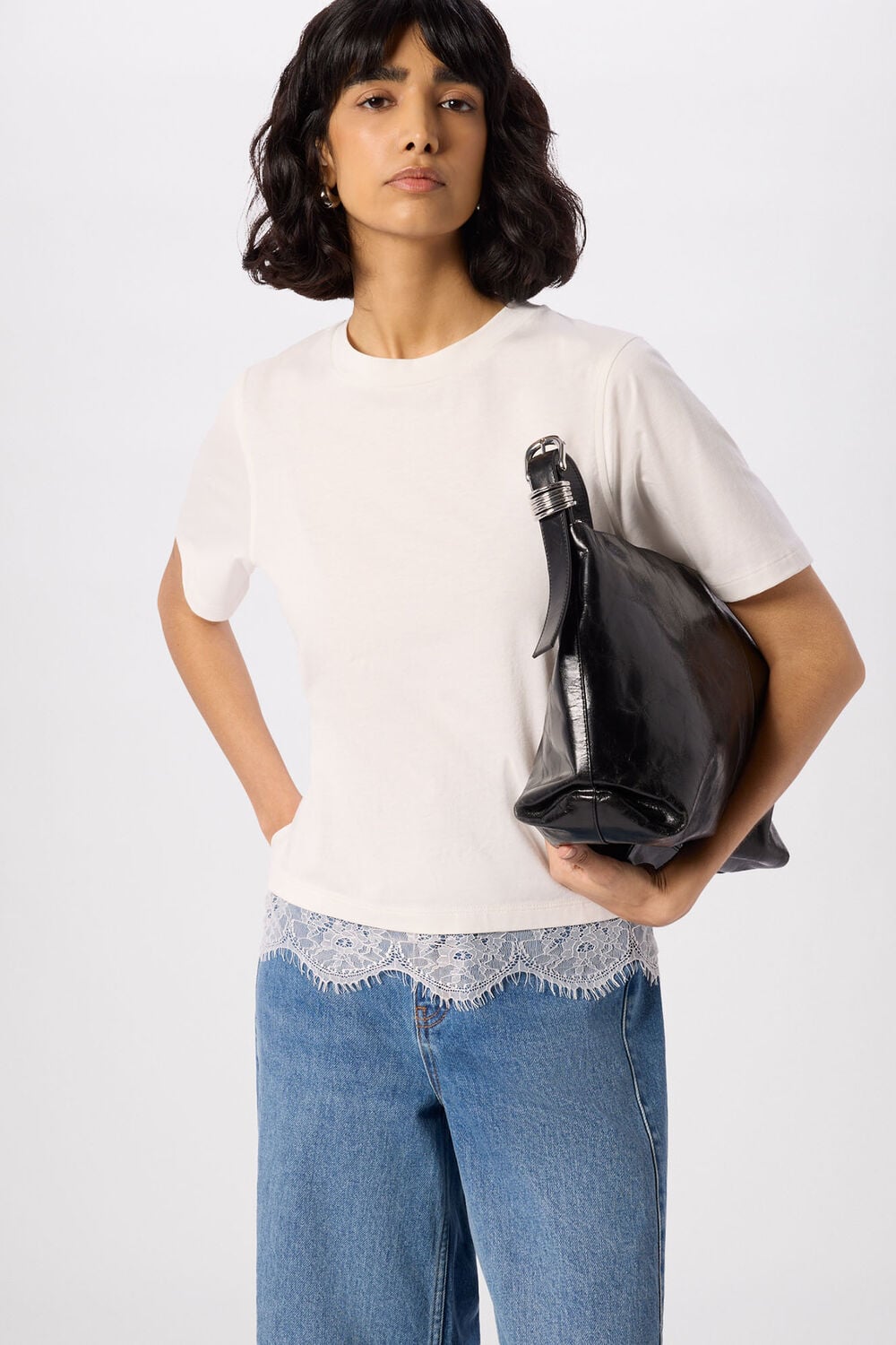 Ivory Lace Trim Detail Tee