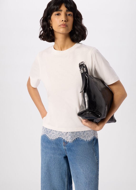 Ivory Lace Trim Detail Tee