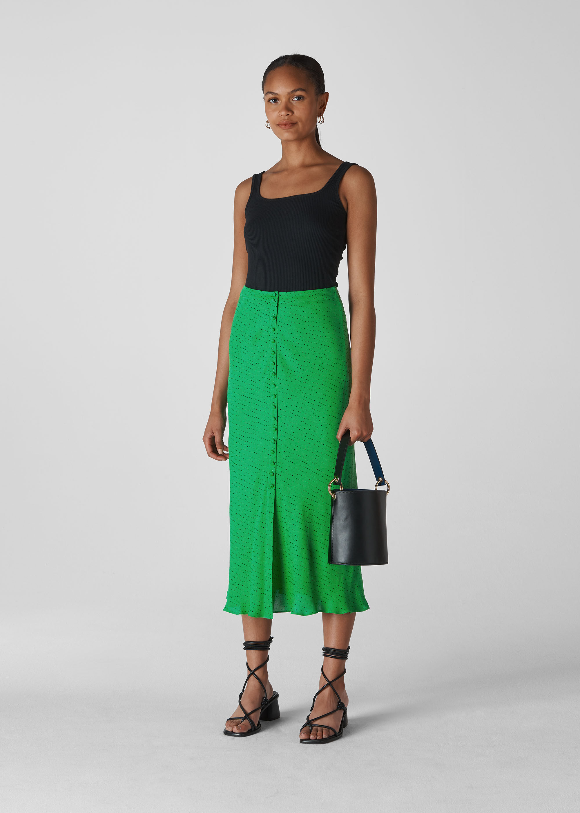 Green Micro Spot Button Skirt