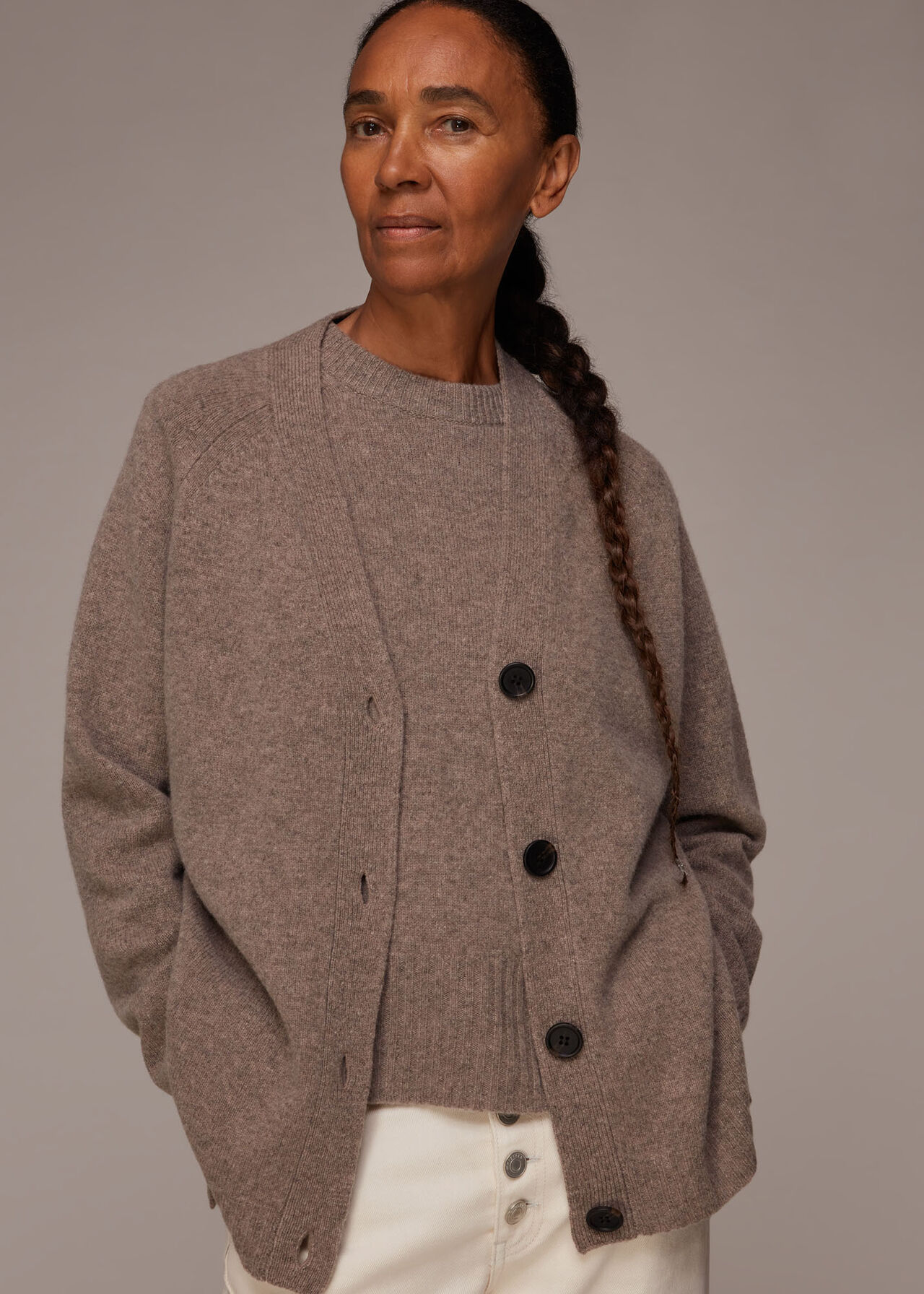 Oatmeal Longer Line Cardigan, WHISTLES